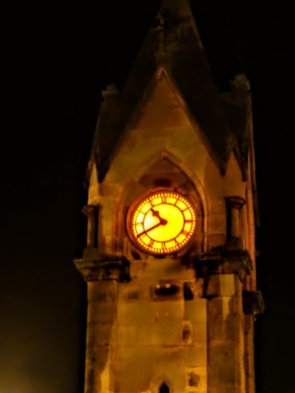 The town clock turns orange for the weekend