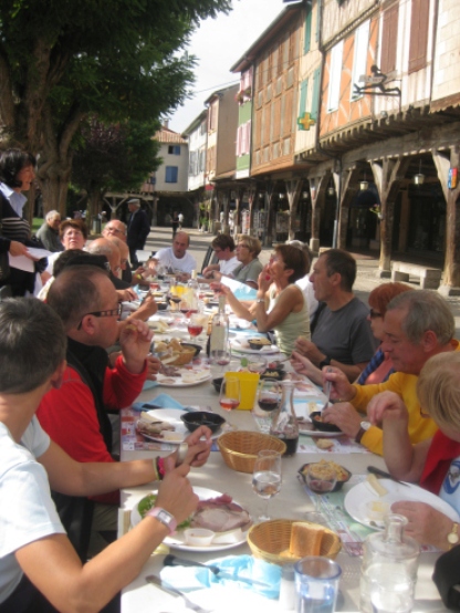 Another much missed treat. Shared meals in the sunshine, with old friends and new. This is in Mirepoix.