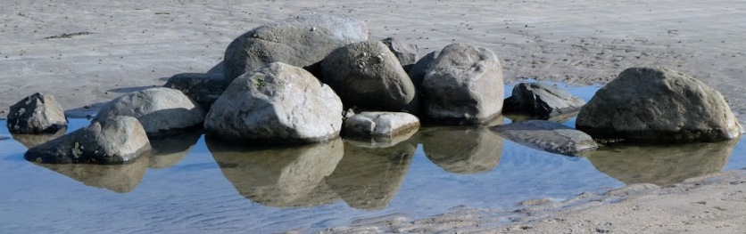 These stones at Alnmouth aren't yet particularly smooth, though they are weathered. But their reflection, and that of the blue sky emphasise what smoothness they do have.